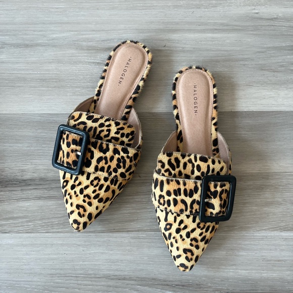 Halogen Cheetah Pointed Toe Buckle Flats
